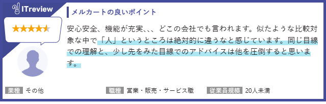 ITreview のレビュー「同じ目線での理解と、少し先をみた目線でのアドバイスは他を圧倒すると思います」